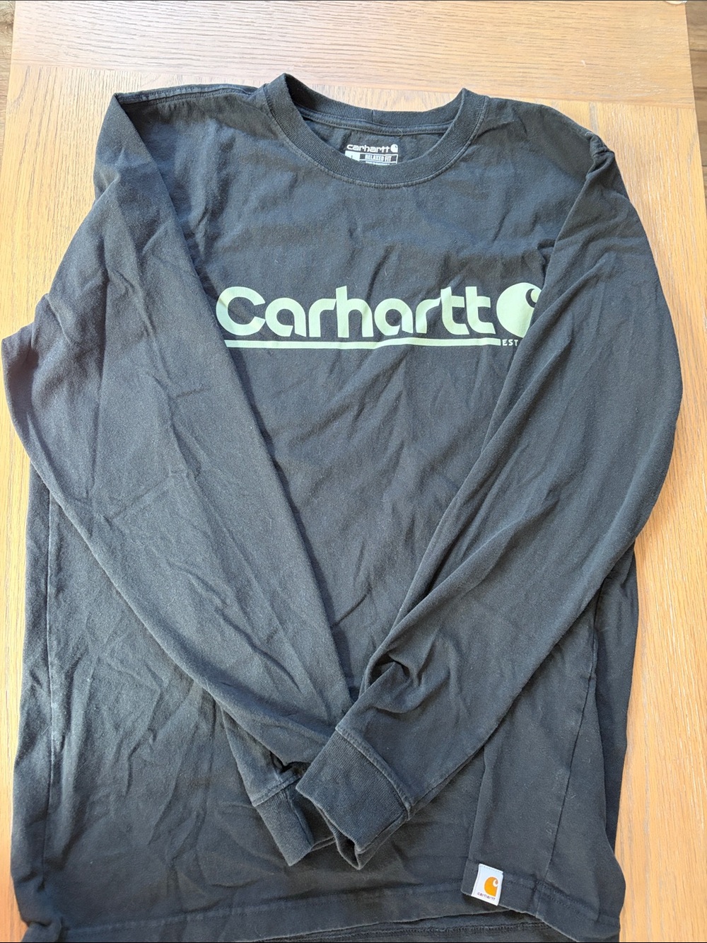 Carhartt Black Long-Sleeve Logo Tee with Olive Graphic